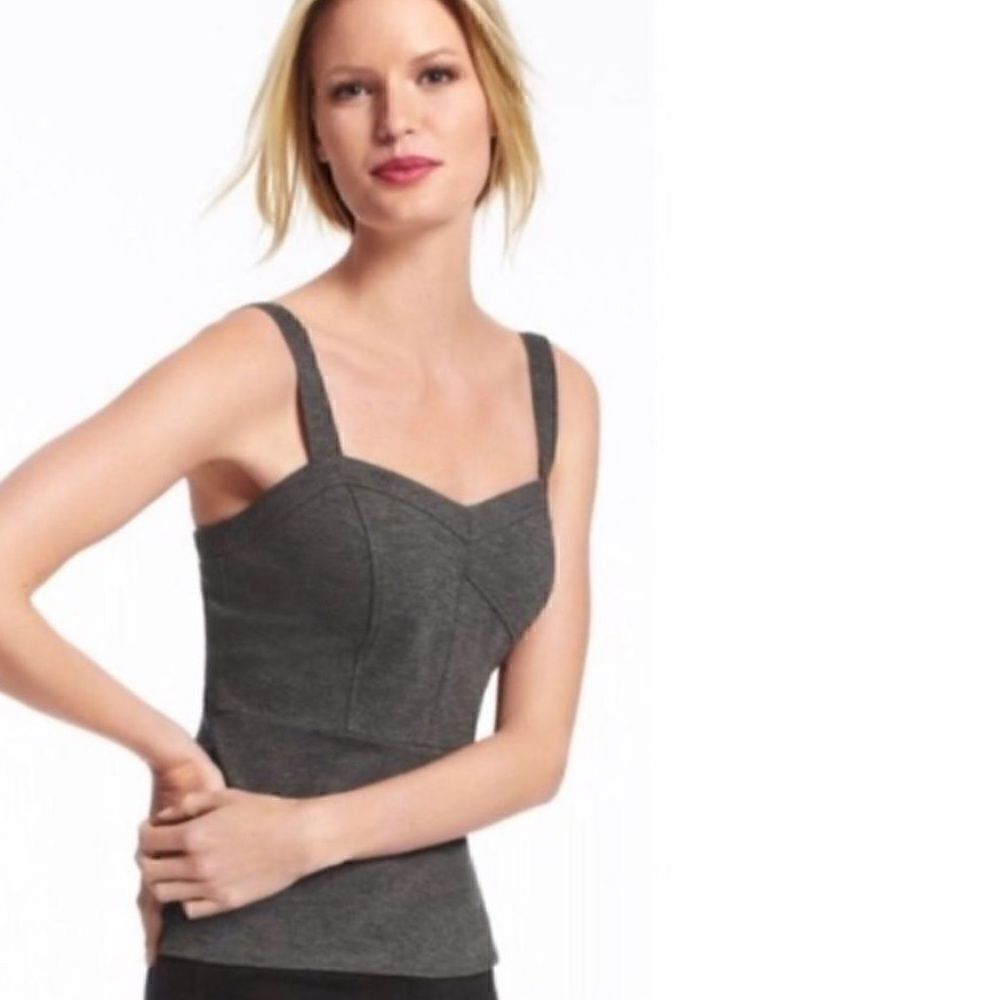 CAbi Gray Ponte Bustier Peplum Top Women’s 2